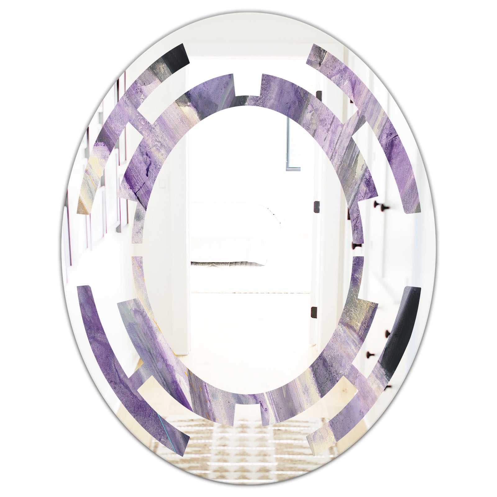 Geometric Purple Glacier - Modern Round or Oval Wall Mirror - Space