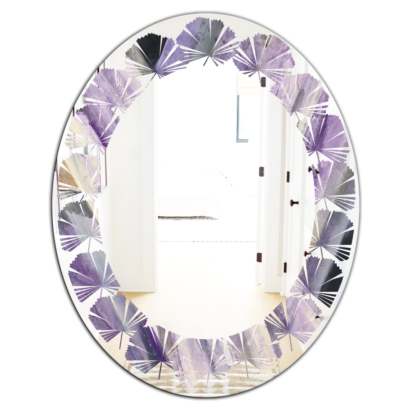 Geometric Purple Glacier - Modern Round or Oval Wall Mirror - Leaves