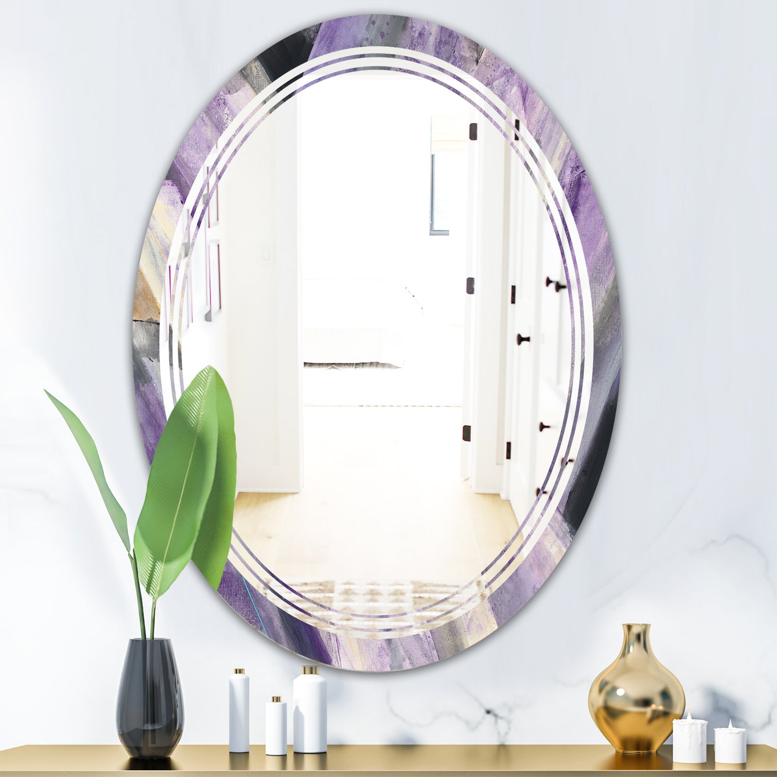 Geometric Purple Glacier - Modern Round or Oval Wall Mirror - Triple C
