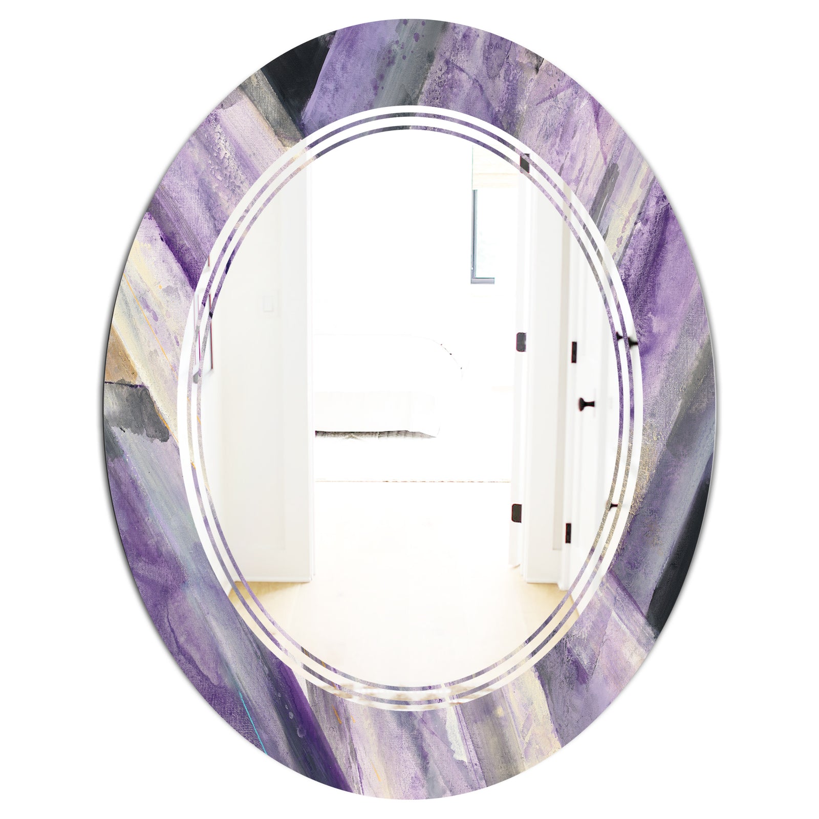 Geometric Purple Glacier - Modern Round or Oval Wall Mirror - Triple C