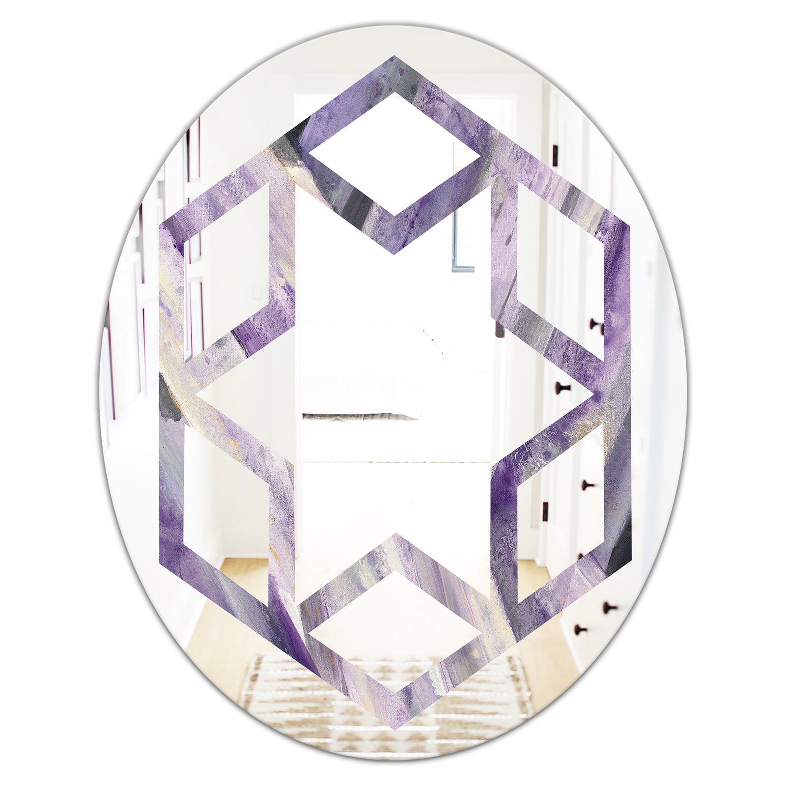 Geometric Purple Glacier - Modern Round or Oval Wall Mirror - Hexagon Star