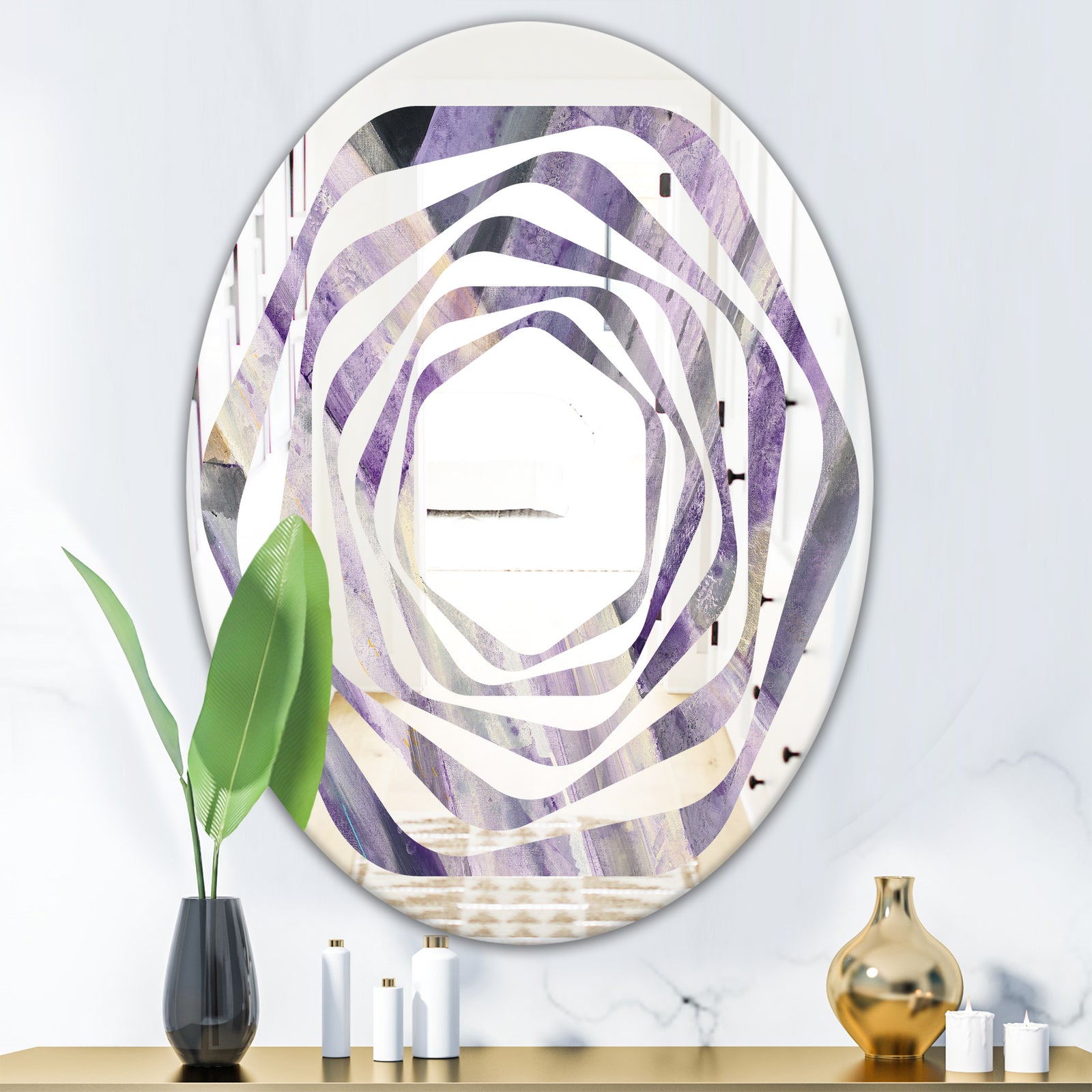 Geometric Purple Glacier - Modern Round or Oval Wall Mirror - Whirl