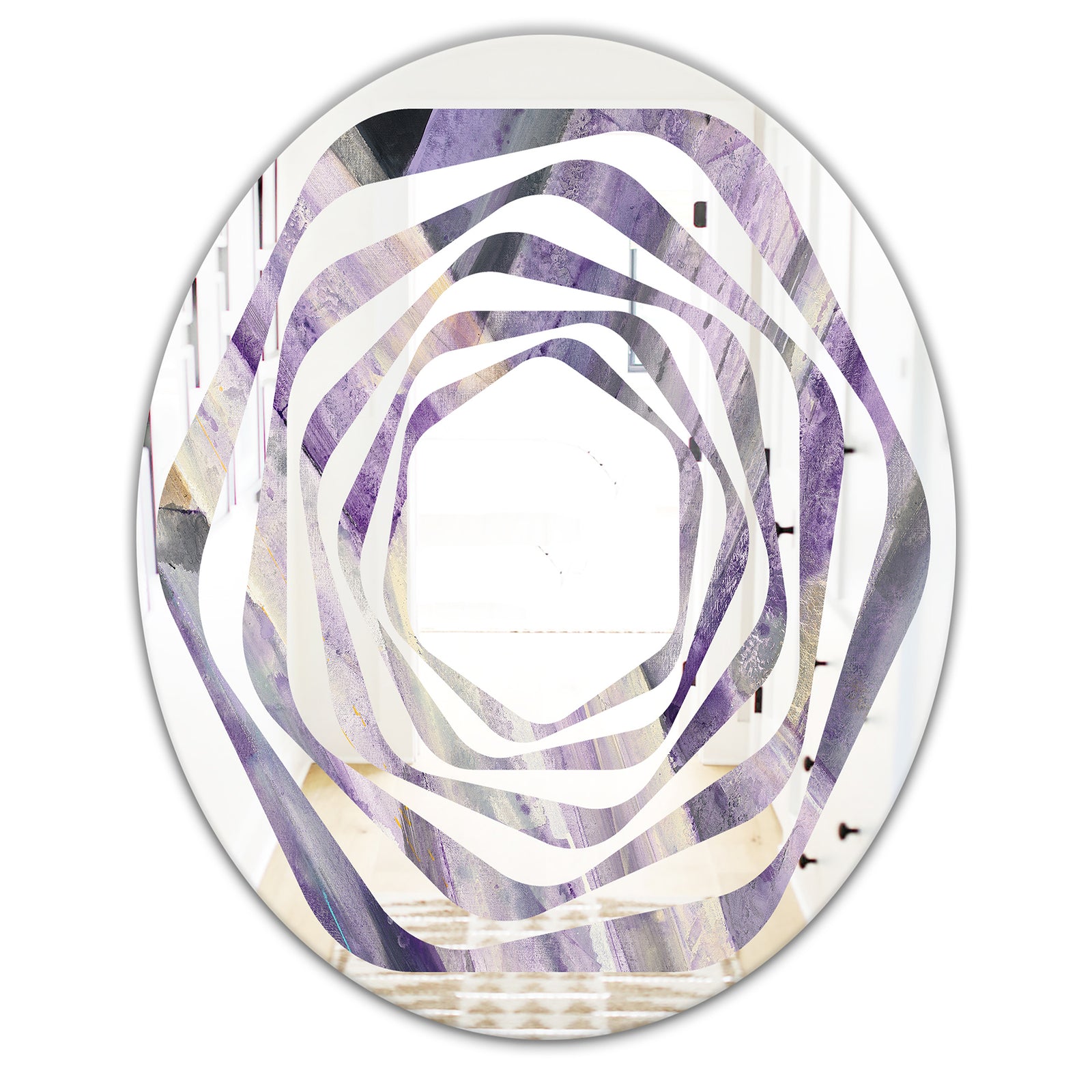 Geometric Purple Glacier - Modern Round or Oval Wall Mirror - Whirl