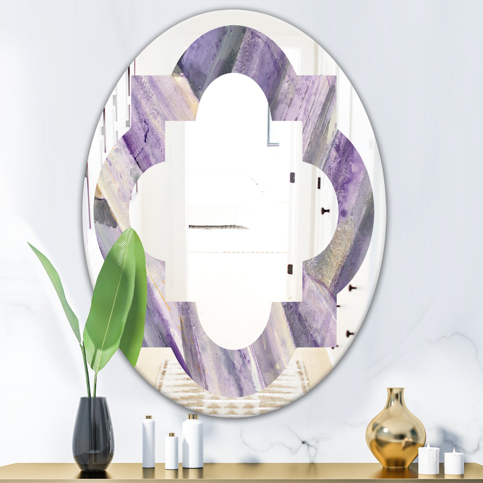 Geometric Purple Glacier - Modern Round or Oval Wall Mirror - Quatrefoil