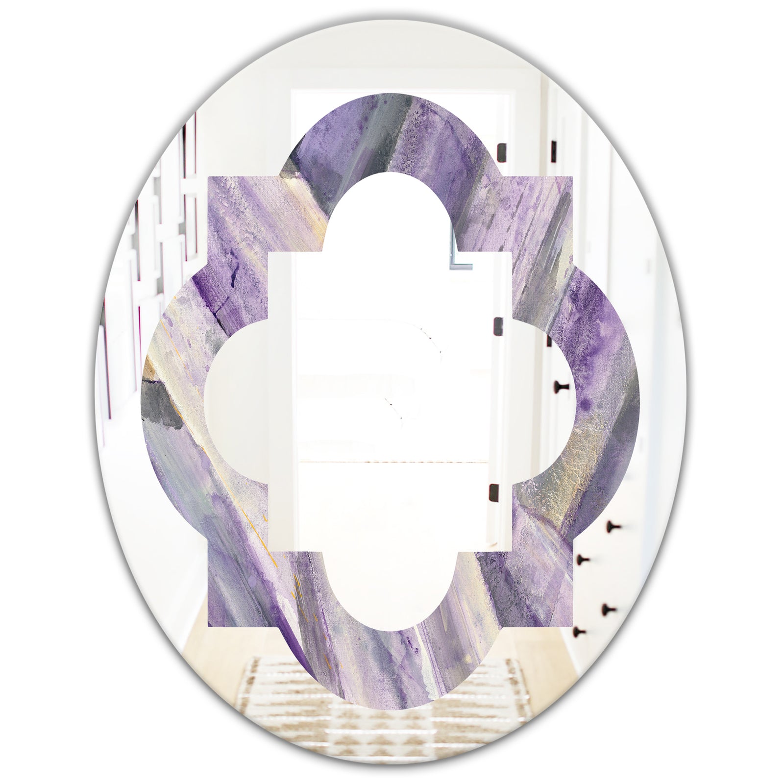Geometric Purple Glacier - Modern Round or Oval Wall Mirror - Quatrefoil