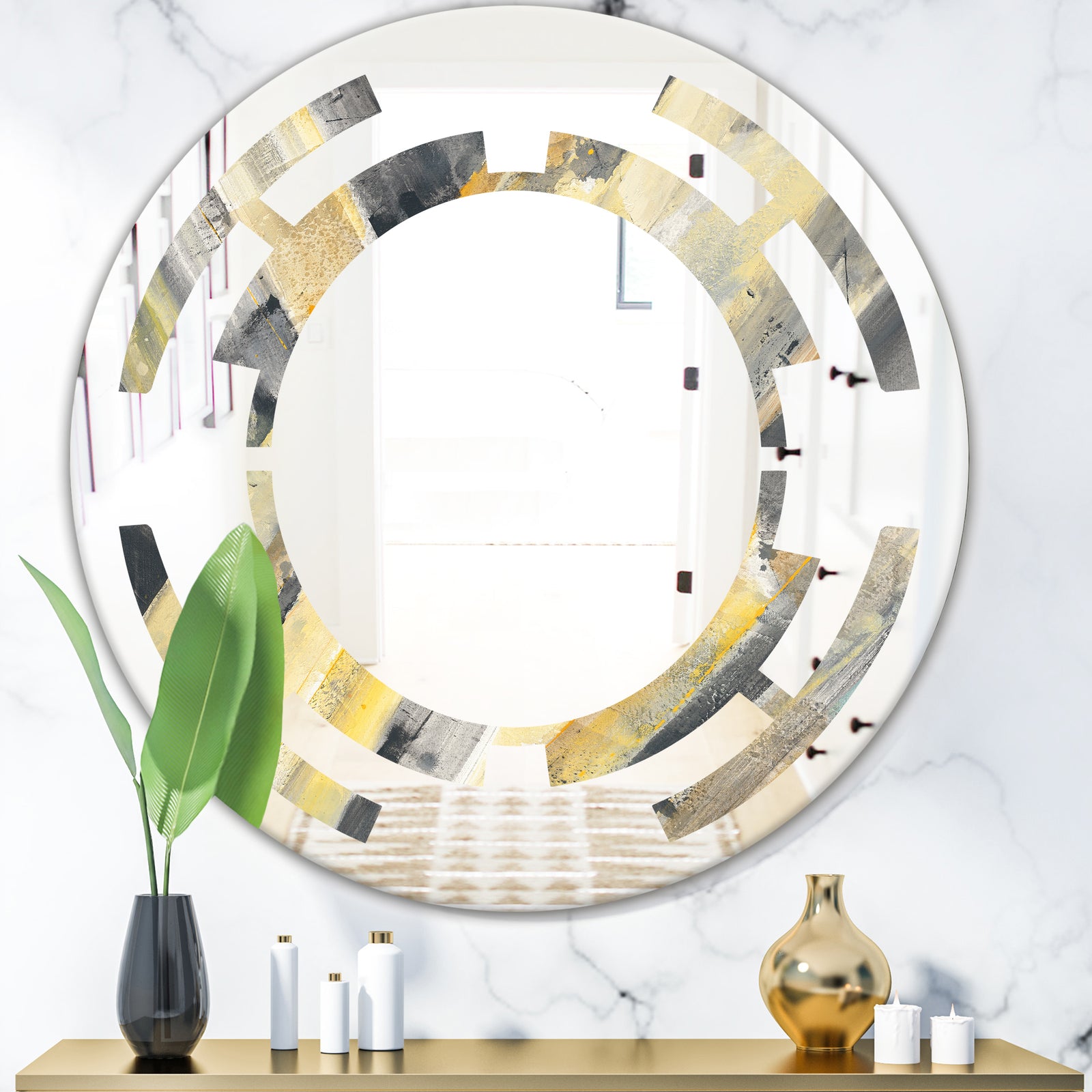 Geometric Beige Glacier - Modern Round or Oval Wall Mirror - Space