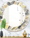 Geometric Beige Glacier - Modern Round or Oval Wall Mirror - Leaves