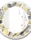 Geometric Beige Glacier - Modern Round or Oval Wall Mirror - Leaves