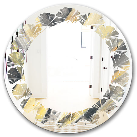 Geometric Beige Glacier - Modern Round or Oval Wall Mirror - Leaves