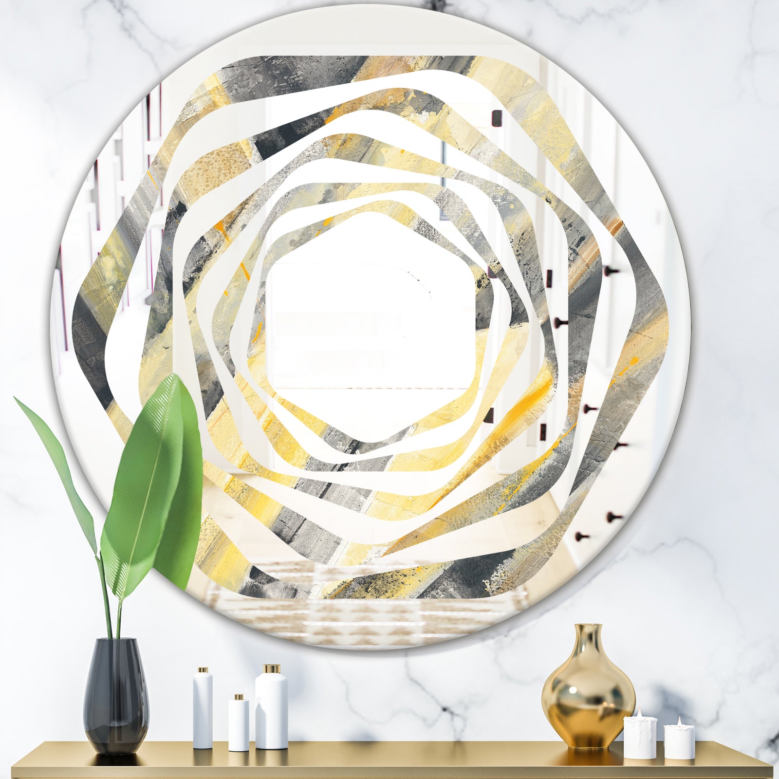 Geometric Beige Glacier - Modern Round or Oval Wall Mirror - Whirl