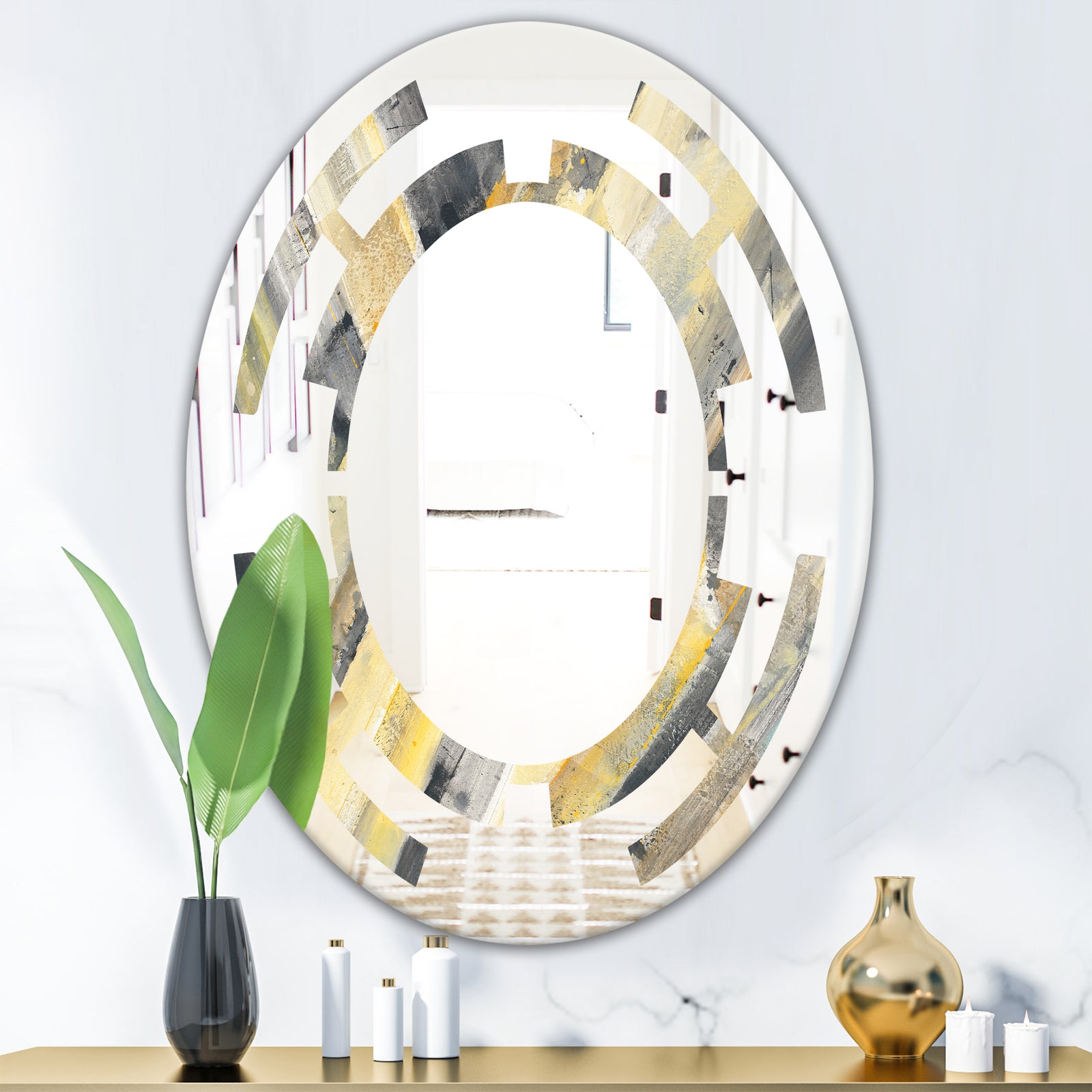 Geometric Beige Glacier - Modern Round or Oval Wall Mirror - Space