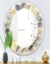 Geometric Beige Glacier - Modern Round or Oval Wall Mirror - Leaves
