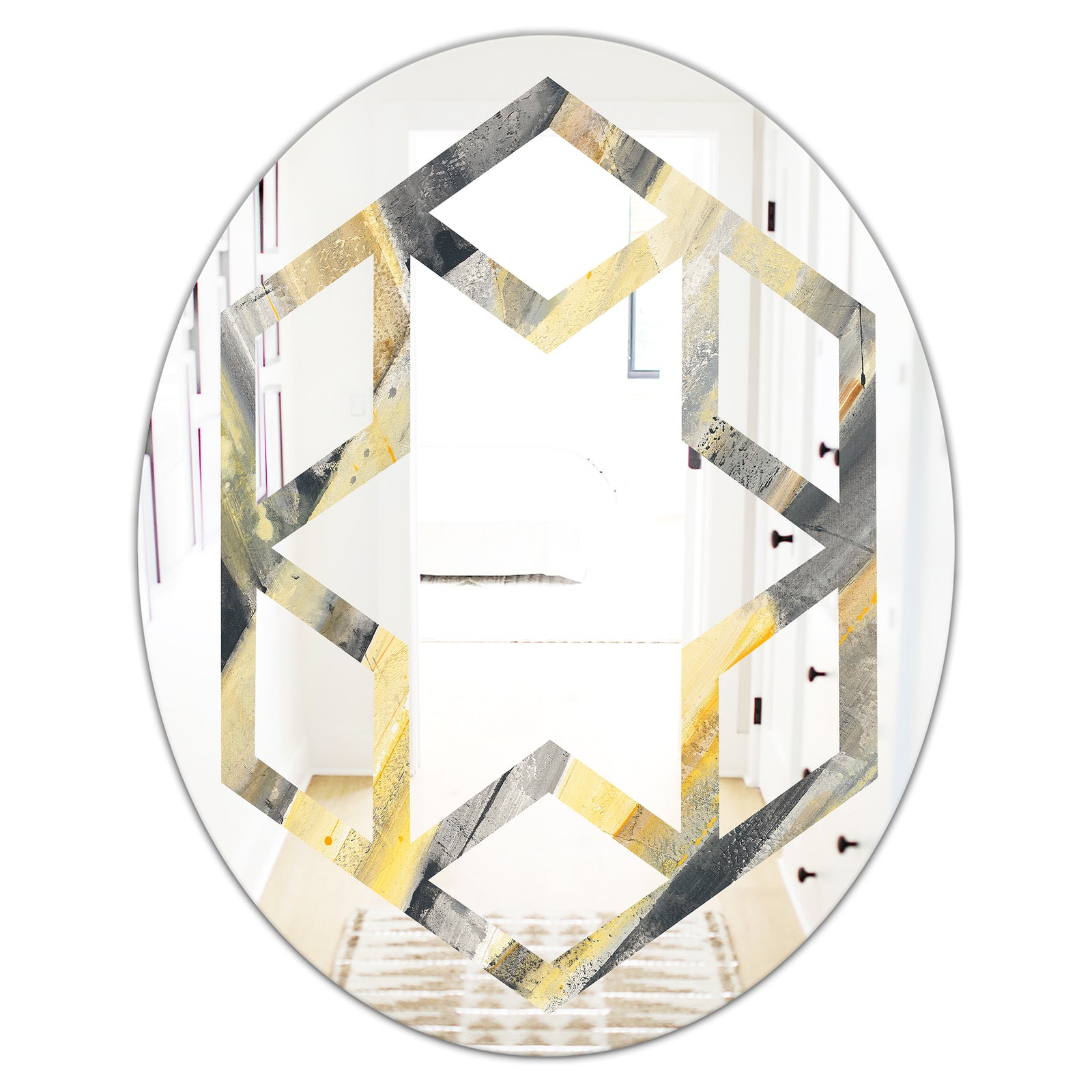 Geometric Beige Glacier - Modern Round or Oval Wall Mirror - Hexagon Star