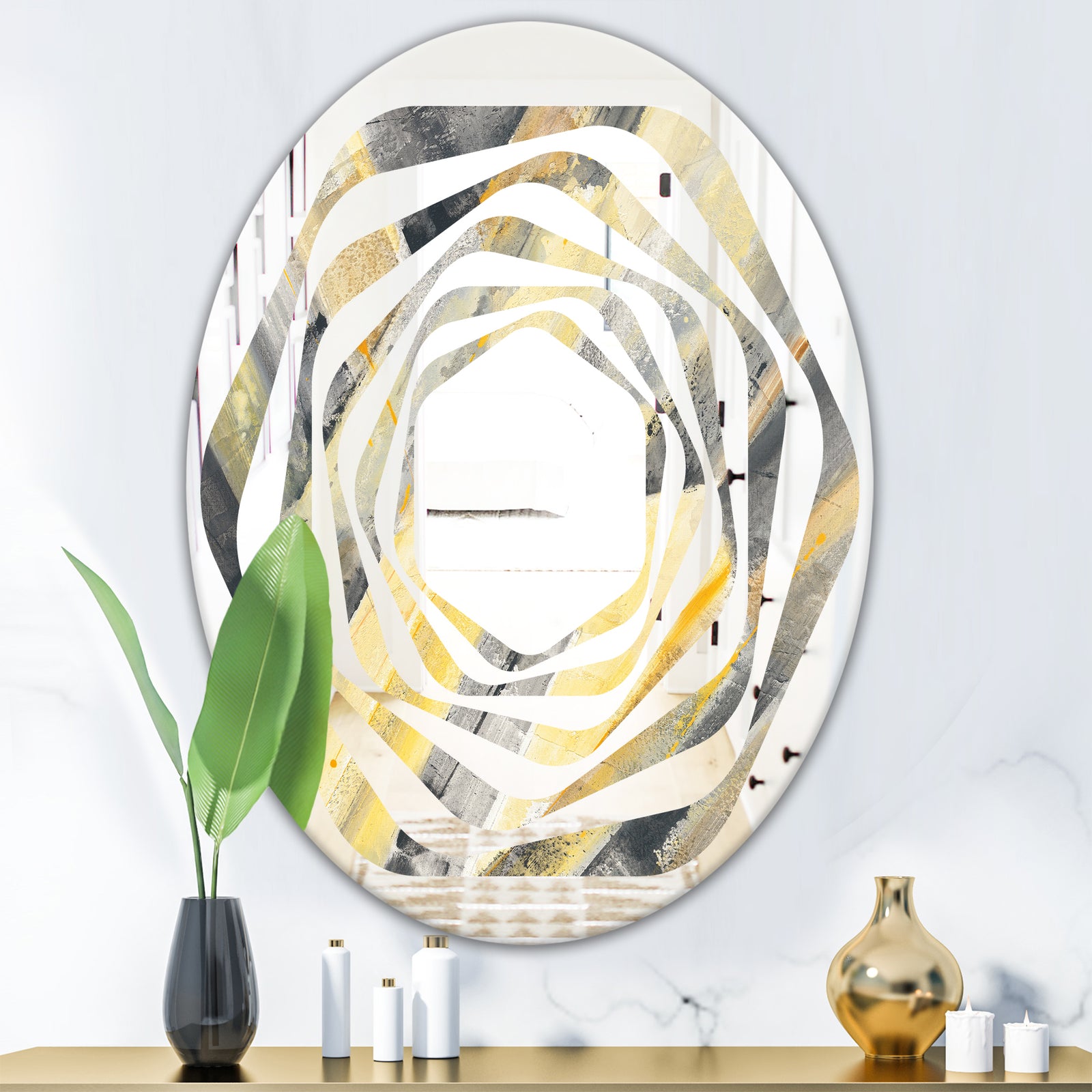 Geometric Beige Glacier - Modern Round or Oval Wall Mirror - Whirl
