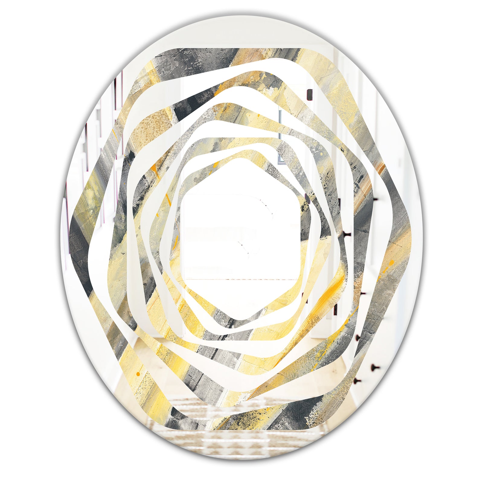 Geometric Beige Glacier - Modern Round or Oval Wall Mirror - Whirl