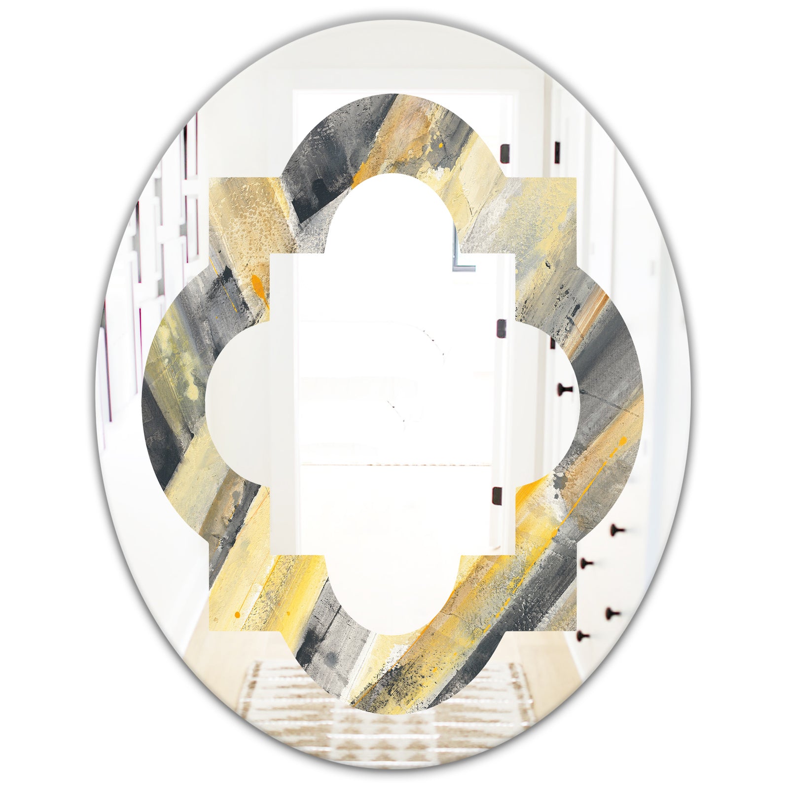 Geometric Beige Glacier - Modern Round or Oval Wall Mirror - Quatrefoil