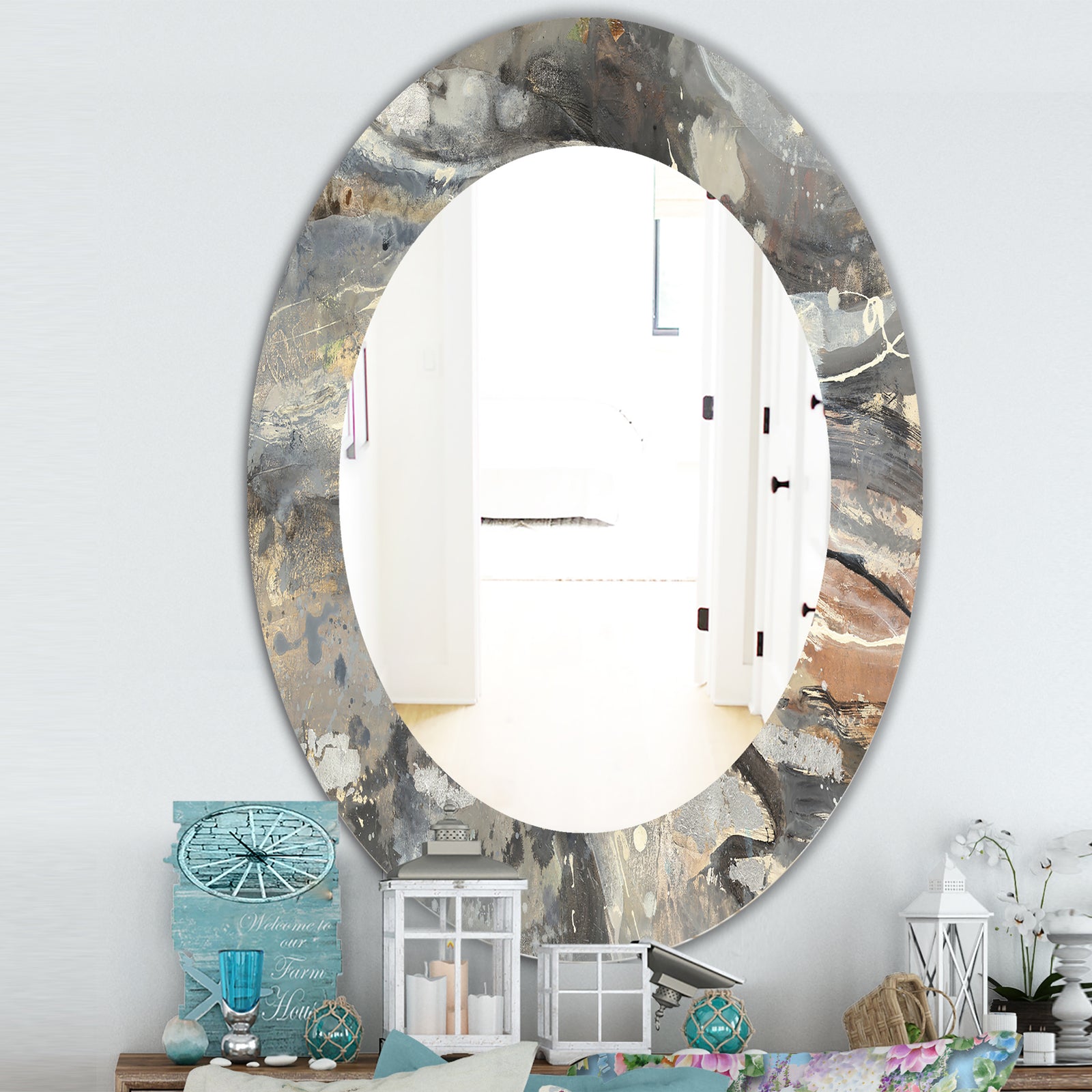 Fire and Ice Minerals I - Farmhouse Mirror - Frameless Oval or Round Wall Mirror