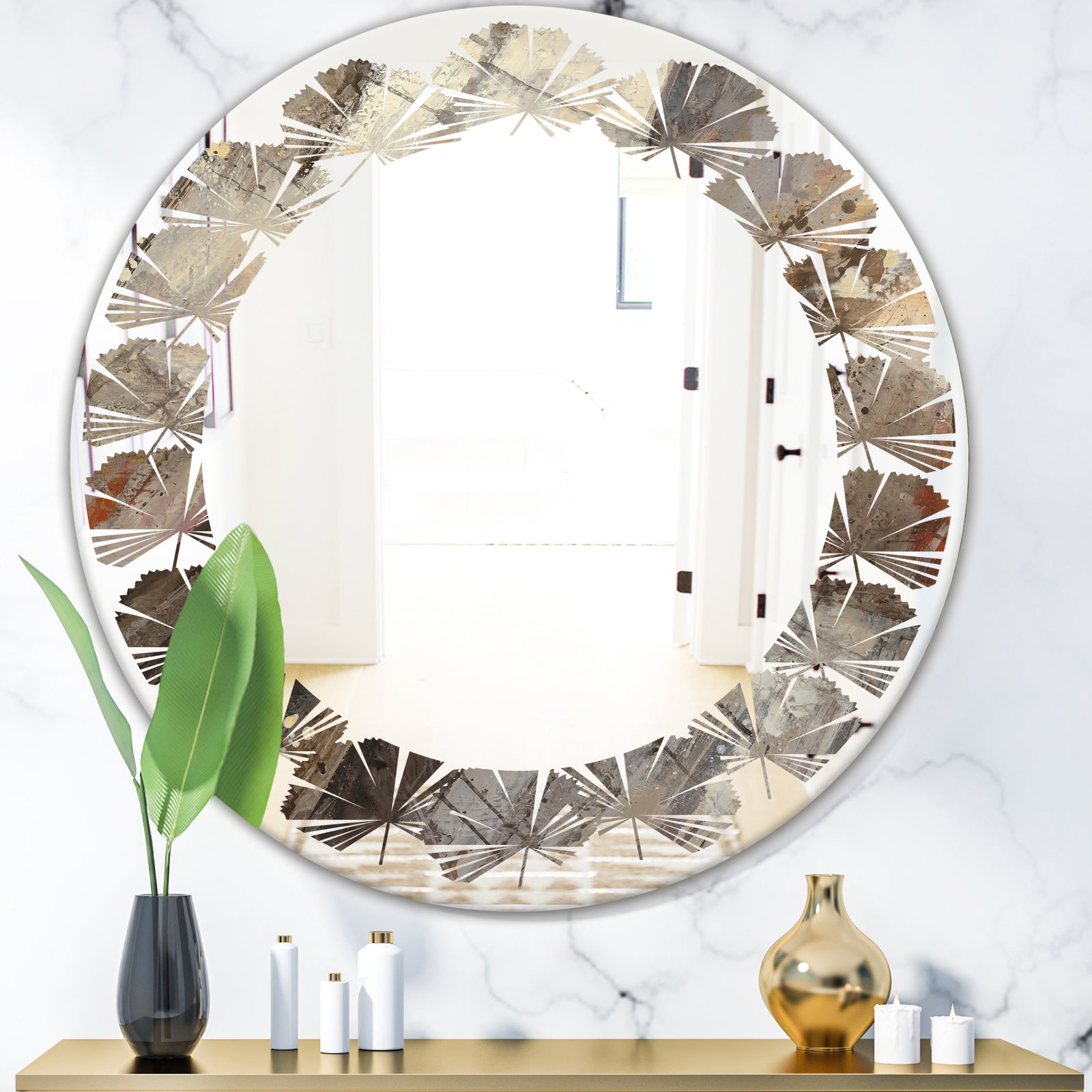 Fire and Ice Minerals III - Modern Round or Oval Wall Mirror - Leaves