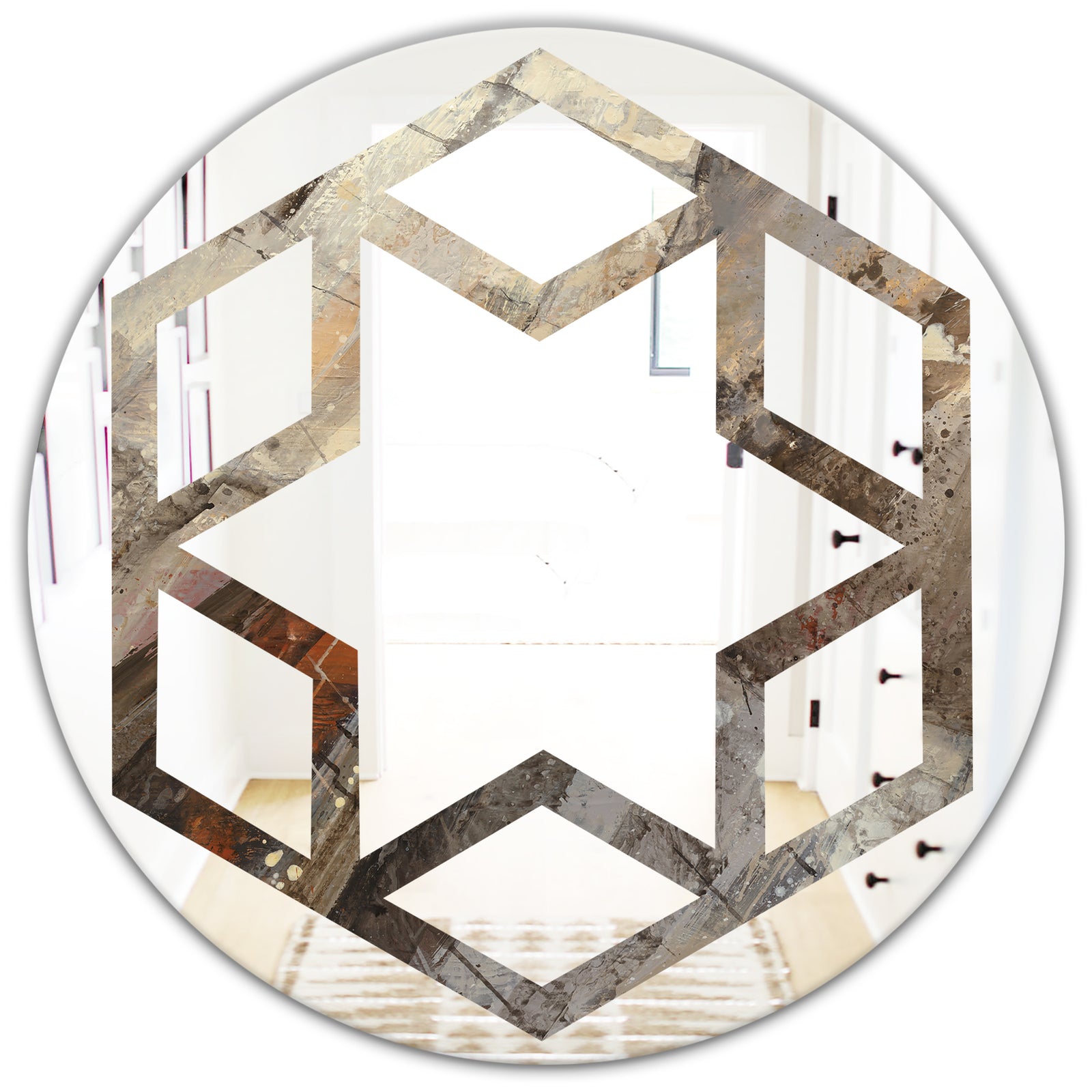 Fire and Ice Minerals III - Modern Round or Oval Wall Mirror - Hexagon Star