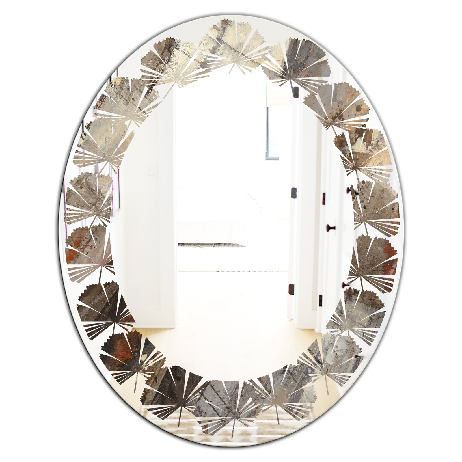 Fire and Ice Minerals III - Modern Round or Oval Wall Mirror - Leaves