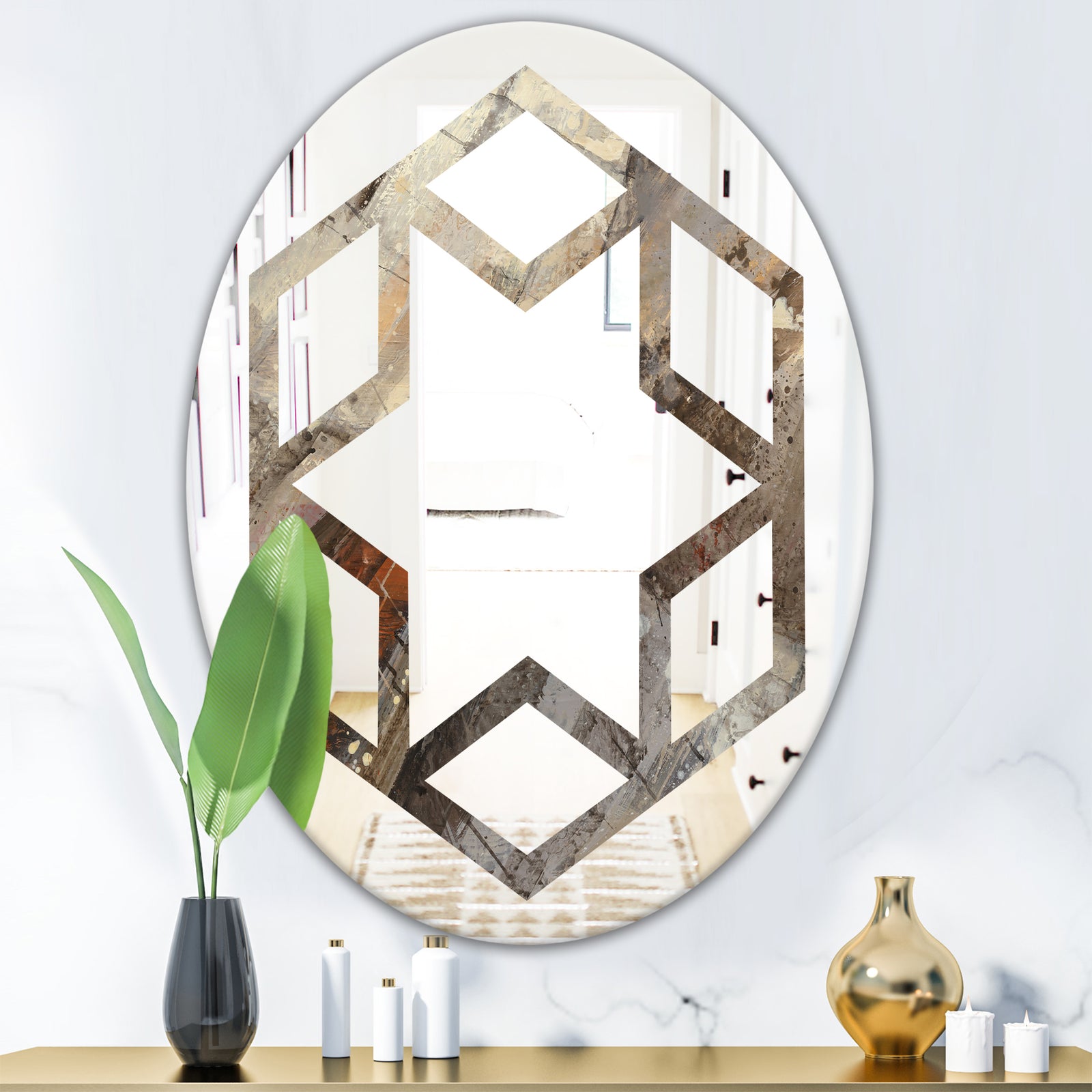 Fire and Ice Minerals III - Modern Round or Oval Wall Mirror - Hexagon Star