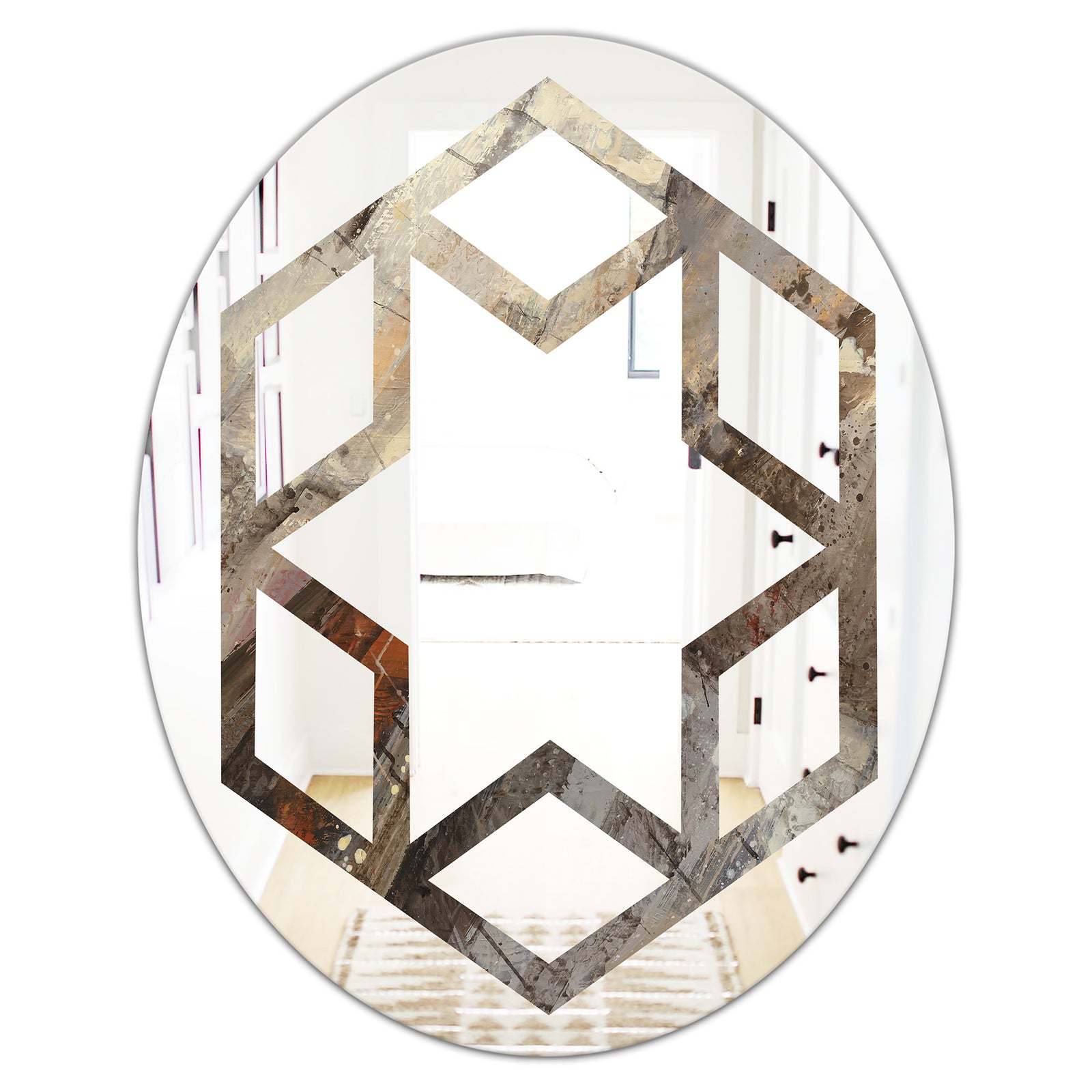 Fire and Ice Minerals III - Modern Round or Oval Wall Mirror - Hexagon Star