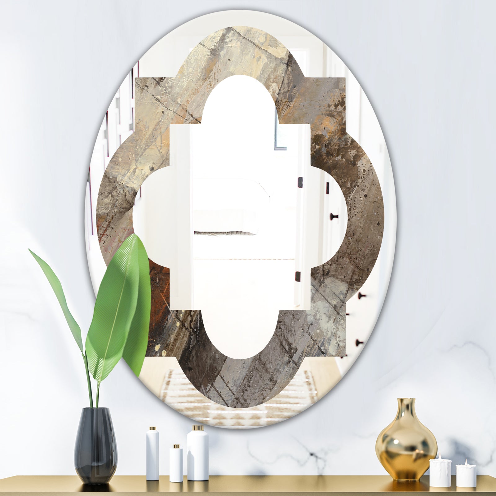 Fire and Ice Minerals III - Modern Round or Oval Wall Mirror - Quatrefoil