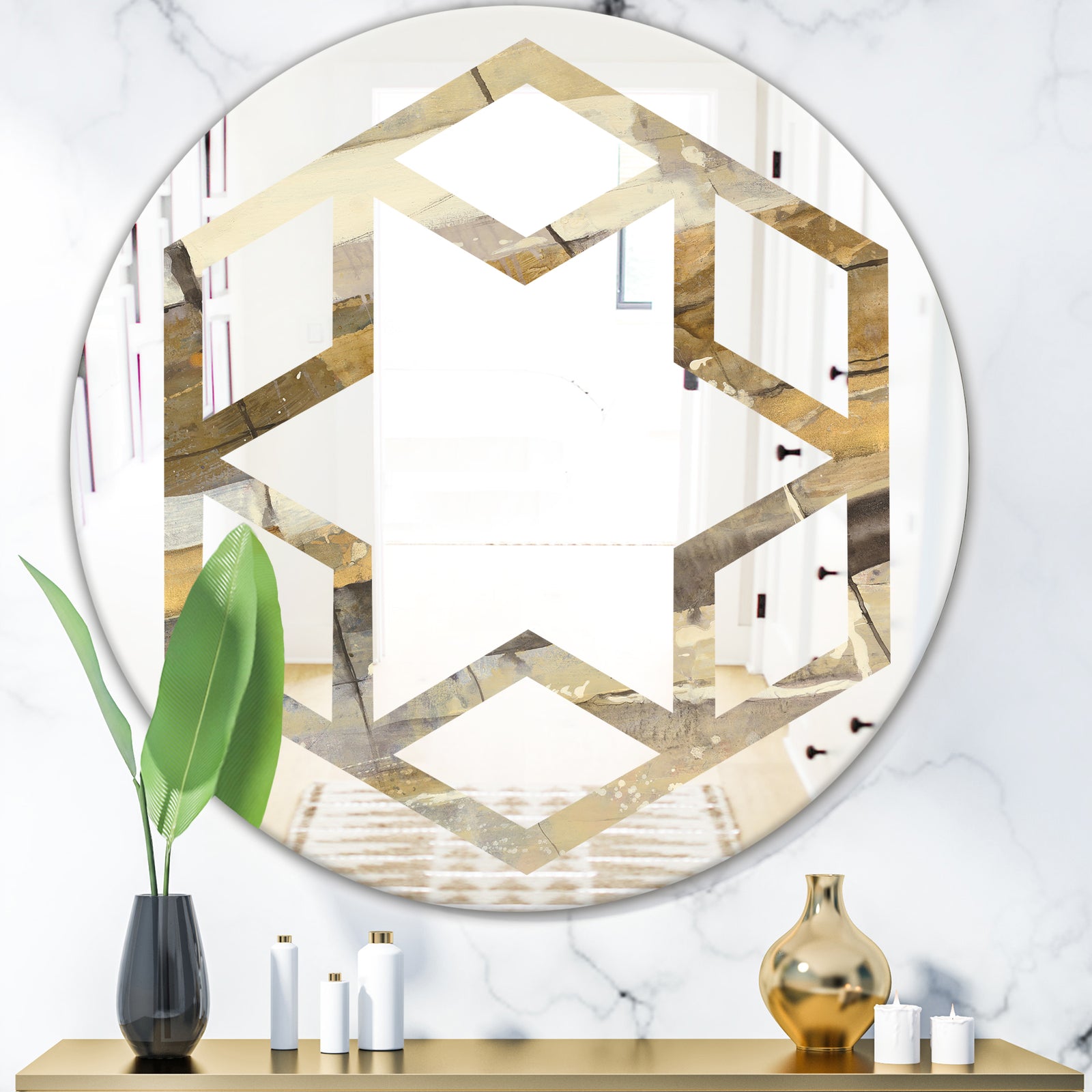 Fire and Ice Minerals V - Modern Round or Oval Wall Mirror - Hexagon Star