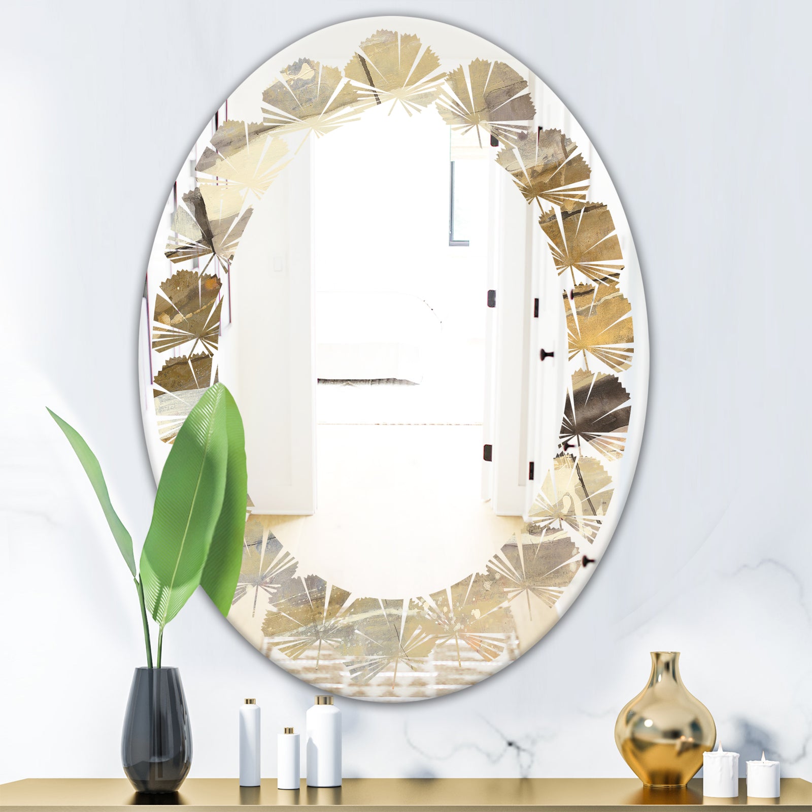 Fire and Ice Minerals V - Modern Round or Oval Wall Mirror - Leaves