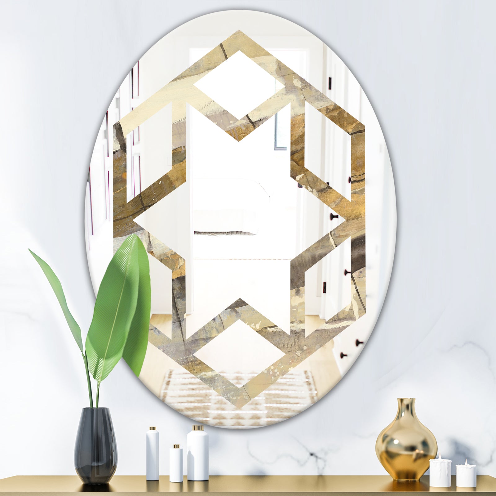 Fire and Ice Minerals V - Modern Round or Oval Wall Mirror - Hexagon Star