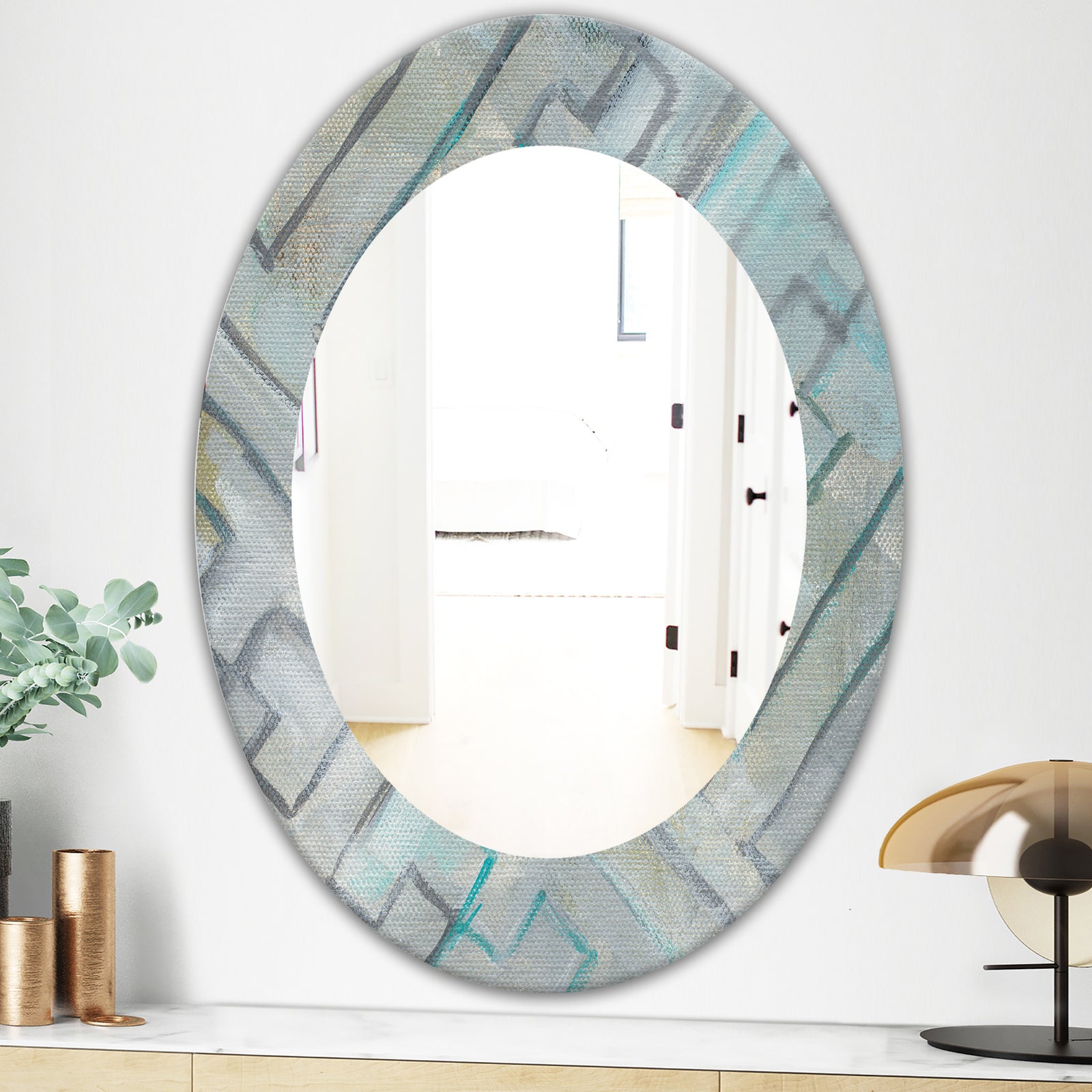 Lost In Geometric Element - Modern Mirror - Frameless Oval or Round Wall Mirror