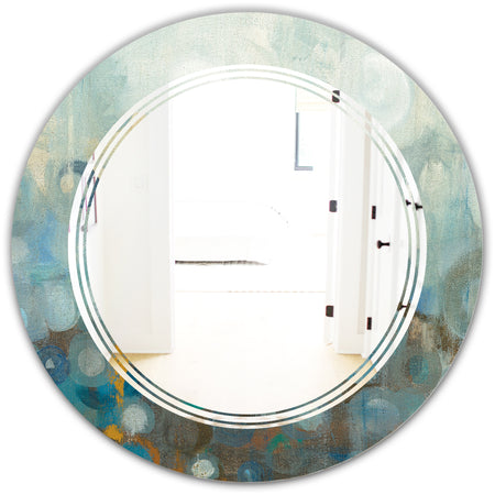 Blue and Bronze Dots On Glass II - Modern Round or Oval Wall Mirror - Triple C