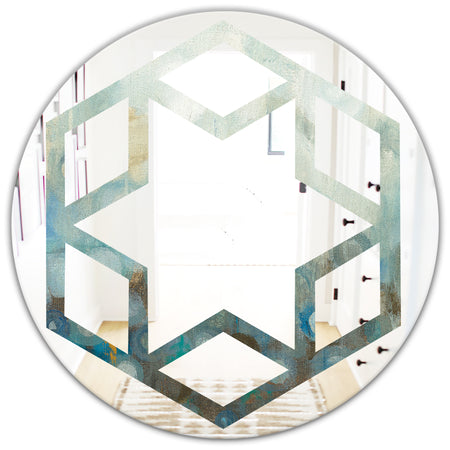 Blue and Bronze Dots On Glass II - Modern Round or Oval Wall Mirror - Hexagon Star