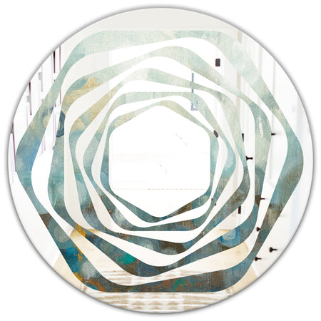 Blue and Bronze Dots On Glass II - Modern Round or Oval Wall Mirror - Whirl