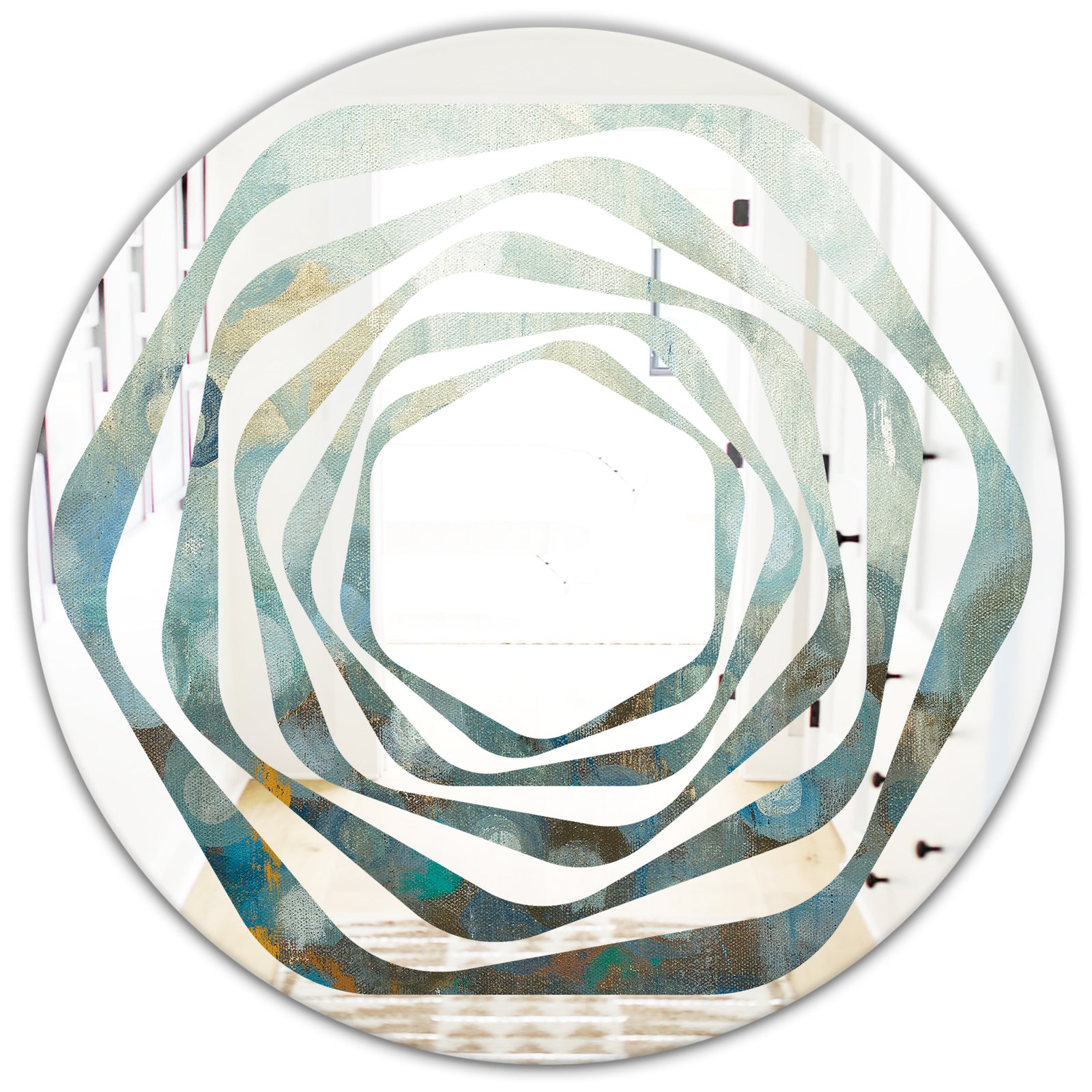 Blue and Bronze Dots On Glass II - Modern Round or Oval Wall Mirror - Whirl