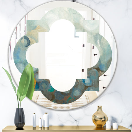 Blue and Bronze Dots On Glass II - Modern Round or Oval Wall Mirror - Quatrefoil
