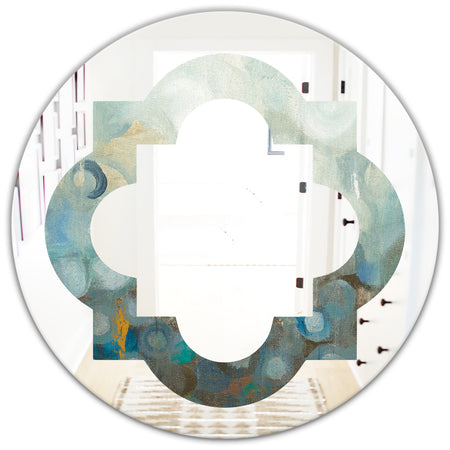 Blue and Bronze Dots On Glass II - Modern Round or Oval Wall Mirror - Quatrefoil