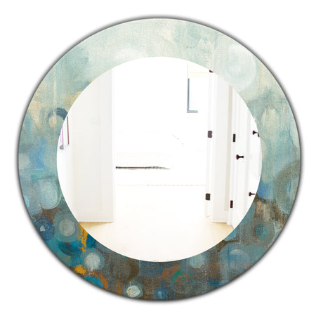 Blue and Bronze Dots On Glass II - Modern Mirror - Oval or Round Wall Mirror