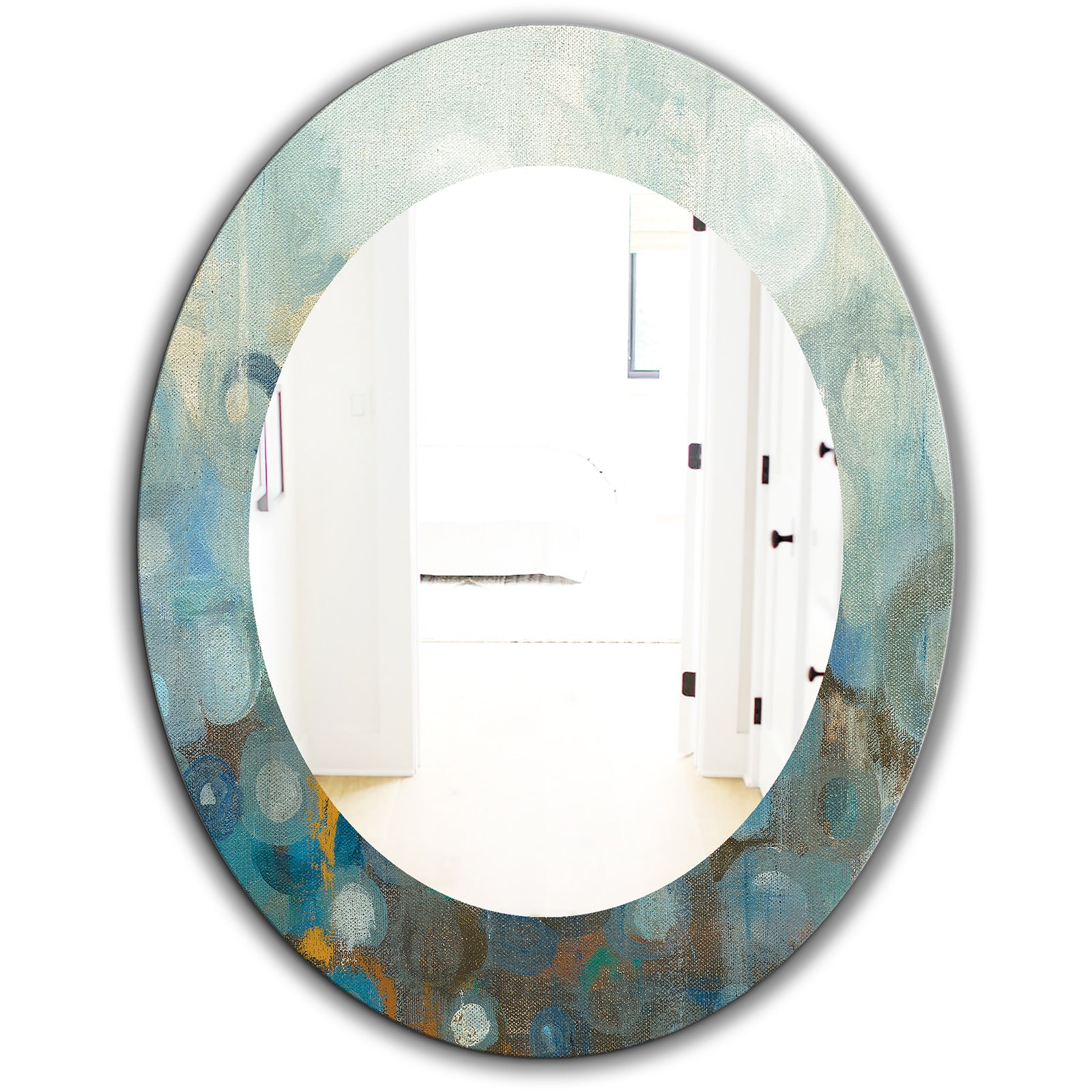 Blue and Bronze Dots On Glass II - Modern Mirror - Oval or Round Wall Mirror