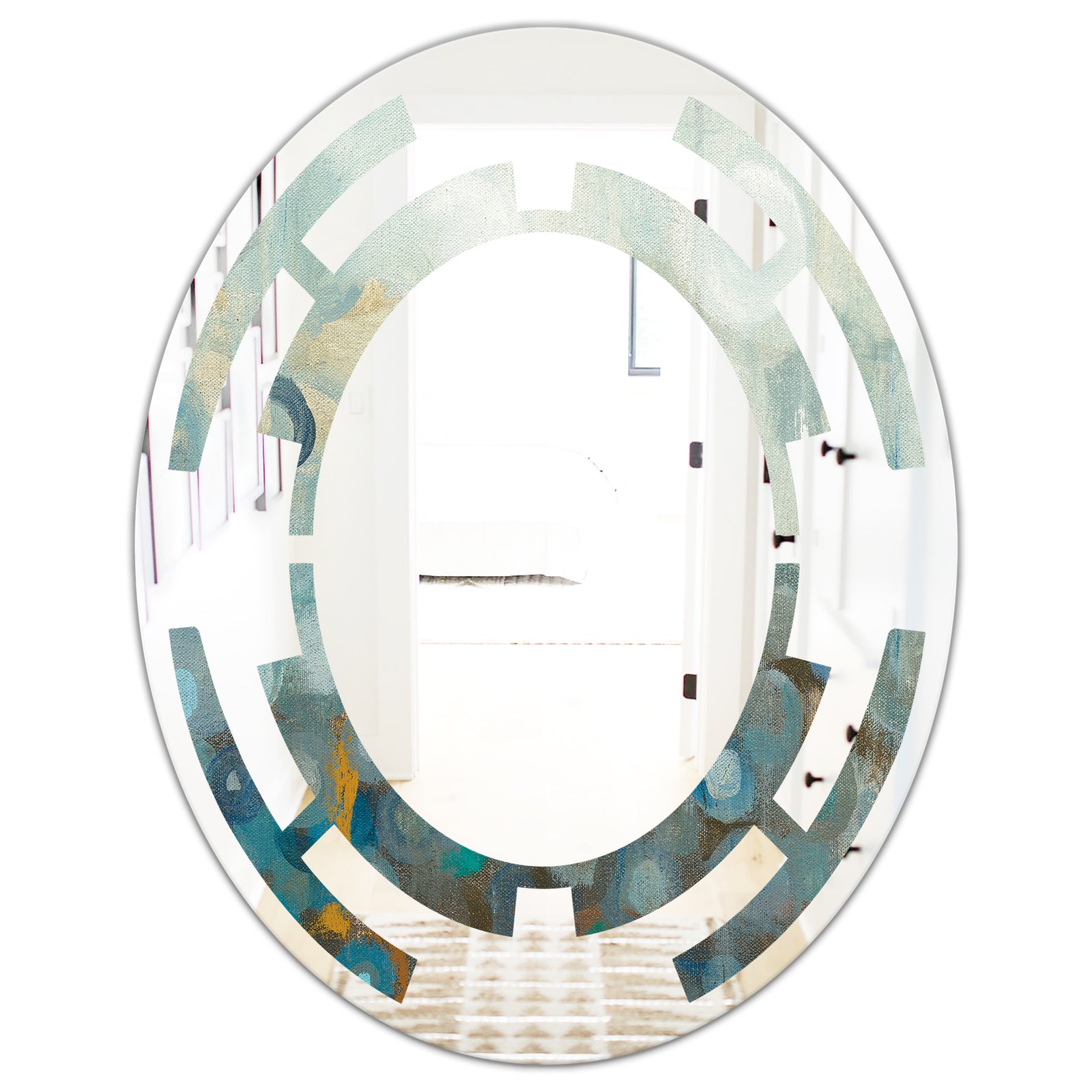 Blue and Bronze Dots On Glass II - Modern Round or Oval Wall Mirror - Space