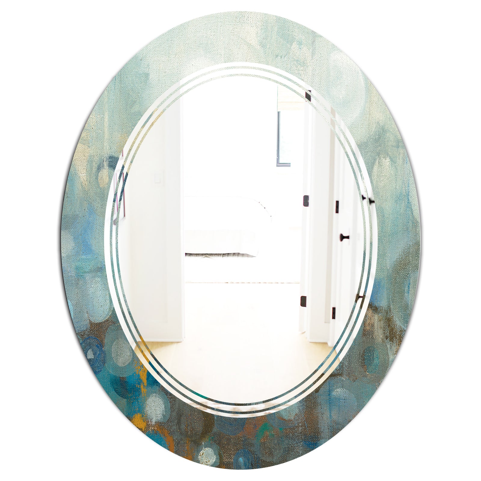 Blue and Bronze Dots On Glass II - Modern Round or Oval Wall Mirror - Triple C