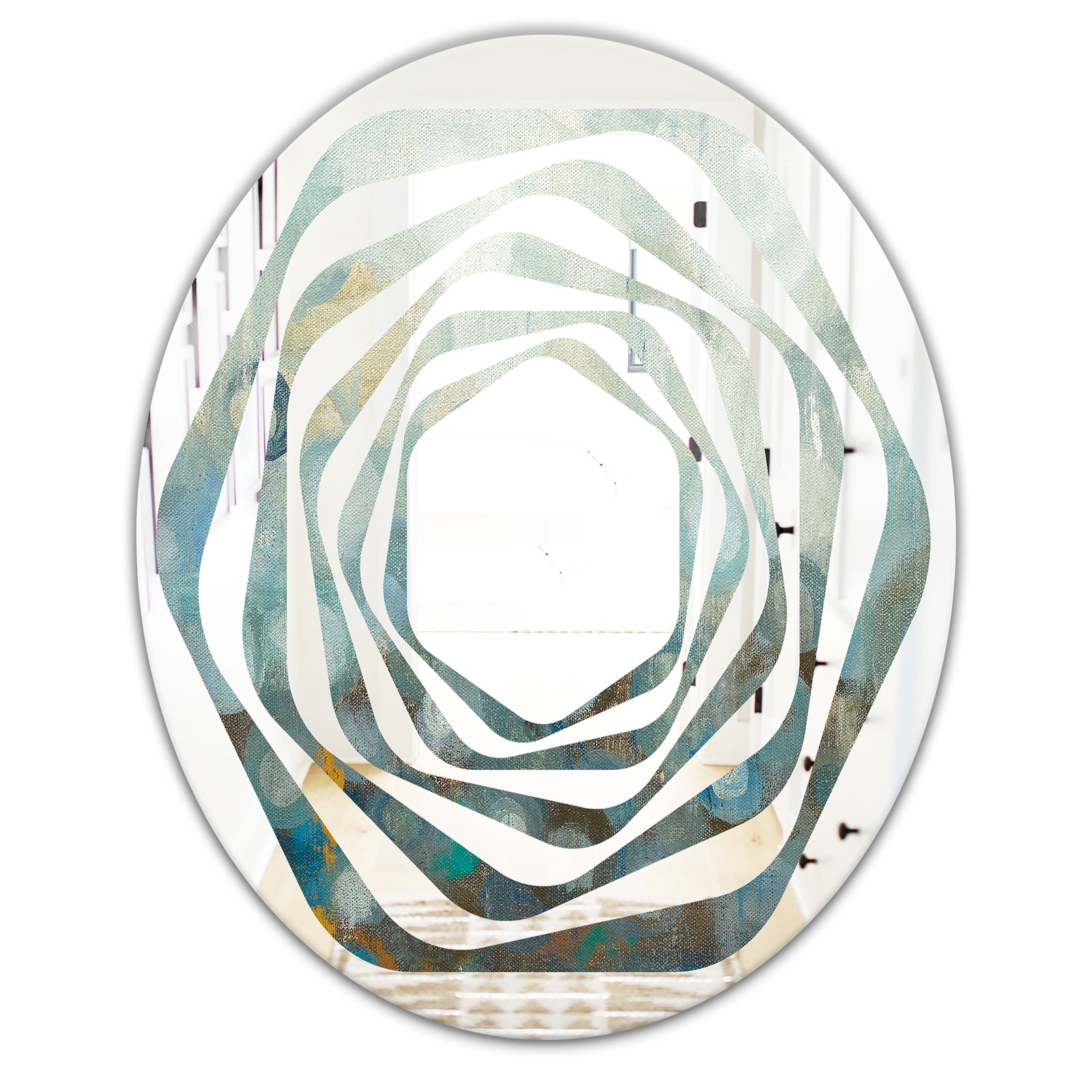 Blue and Bronze Dots On Glass II - Modern Round or Oval Wall Mirror - Whirl