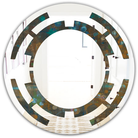 Blue and Bronze Dots on Glass III - Modern Round or Oval Wall Mirror - Space