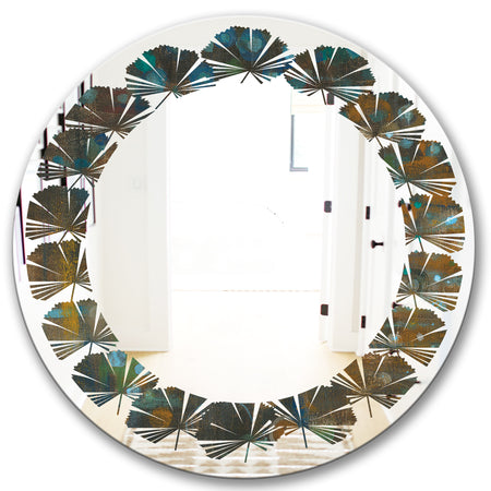 Blue and Bronze Dots on Glass III - Modern Round or Oval Wall Mirror - Leaves