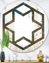 Blue and Bronze Dots on Glass III - Modern Round or Oval Wall Mirror - Hexagon Star