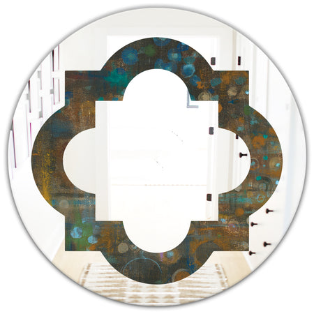 Blue and Bronze Dots on Glass III - Modern Round or Oval Wall Mirror - Quatrefoil
