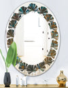 Blue and Bronze Dots on Glass III - Modern Round or Oval Wall Mirror - Leaves