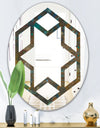 Blue and Bronze Dots on Glass III - Modern Round or Oval Wall Mirror - Hexagon Star