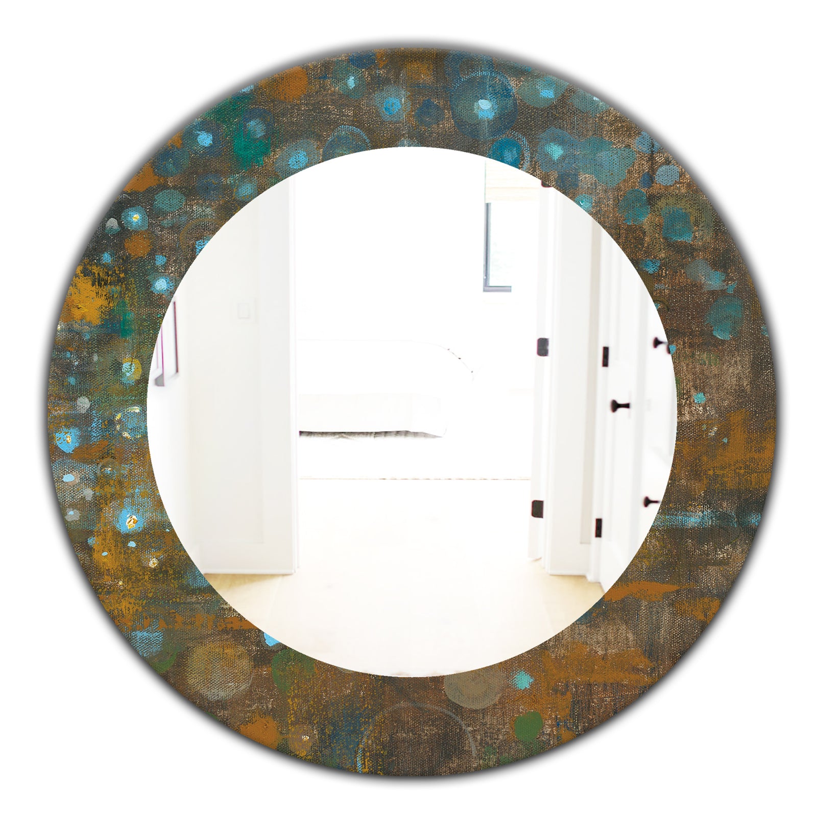 Blue and Bronze Dots On Glass IV - Traditional Mirror - Oval or Round Wall Mirror