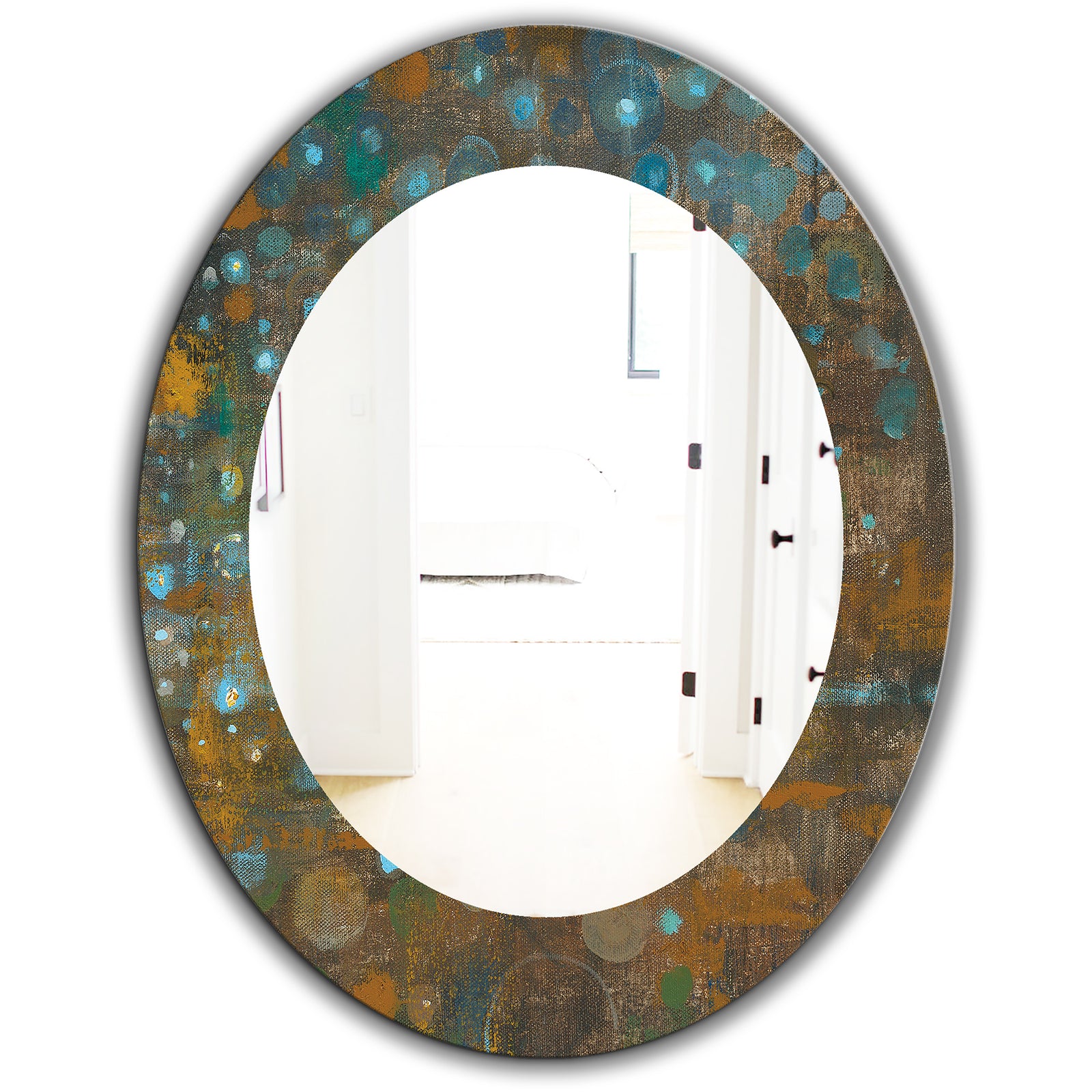 Blue and Bronze Dots On Glass IV - Traditional Mirror - Oval or Round Wall Mirror